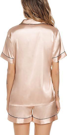 Women's & Men's Matching Satin Pajama Set, Short Sleeve Lounge Wear, Comfortable Couple Nightwear for Valentine's Day, Anniversary, Homewear