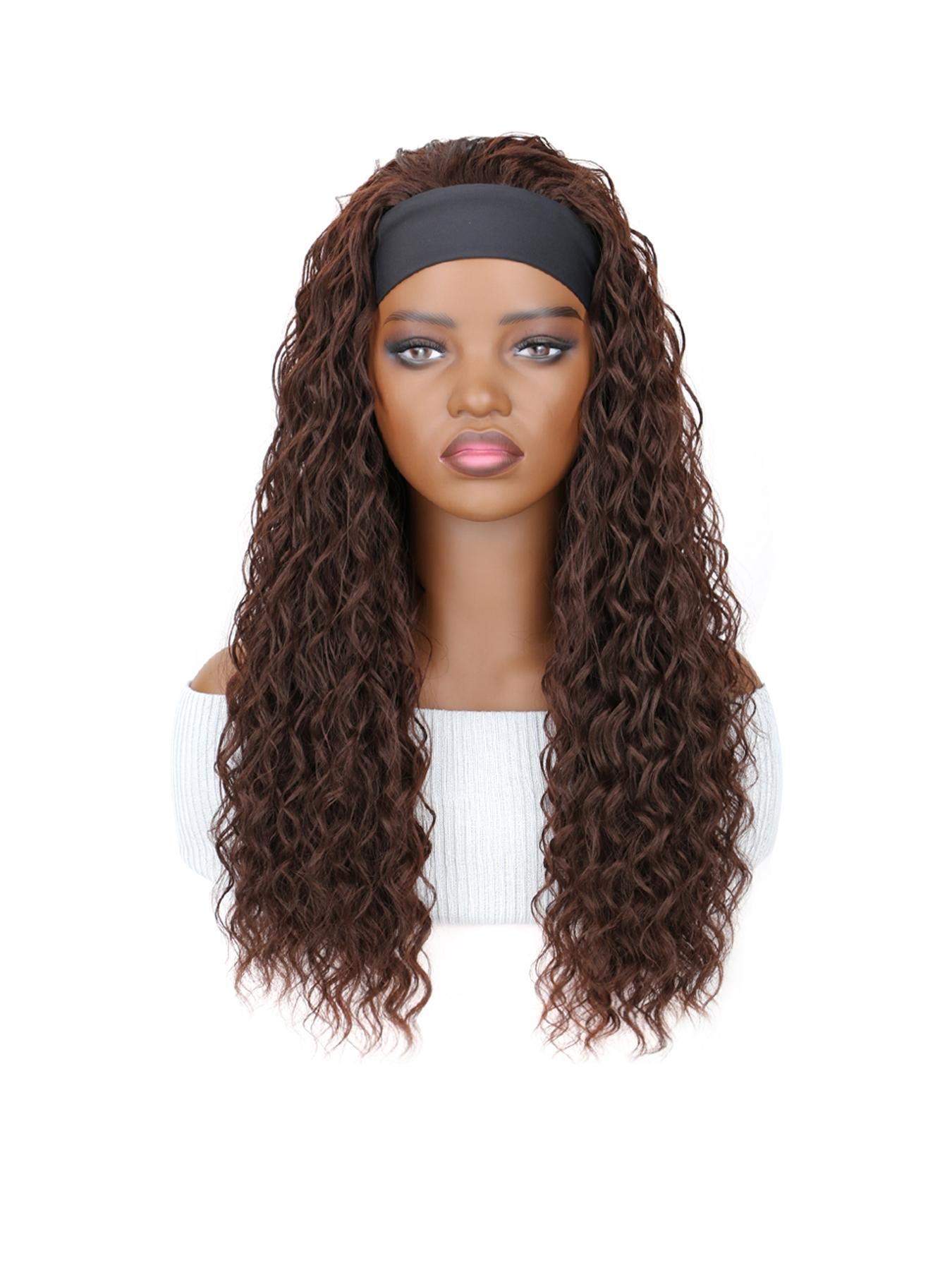 Deep Wave Headband Wig Synthetic Glueless No Lace Curly Wigs For Women Daily Wear Fluffy Effortless Wig