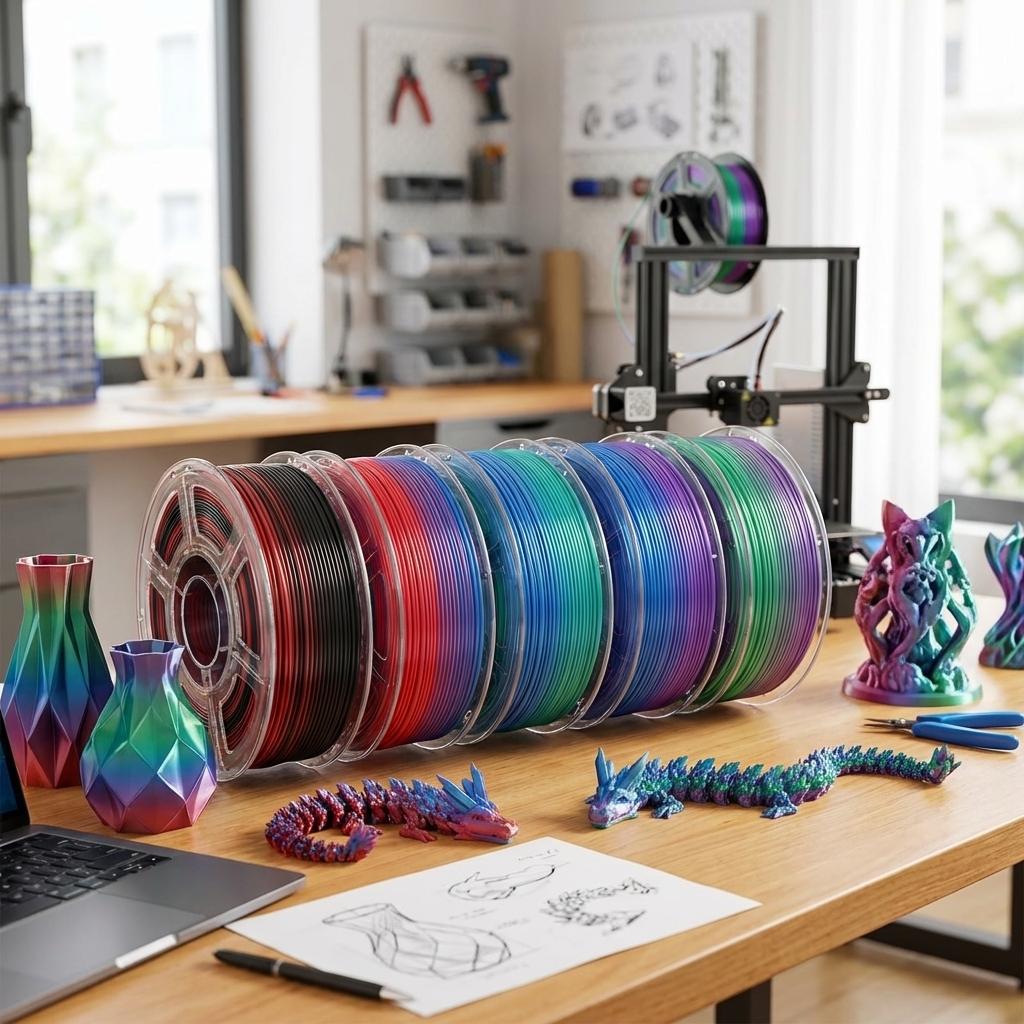 Silk Texture Dual Color Co-Extrusion Pla Filament 1.75mm 1kg Spool, Gradient One-Piece Formation, Precise Size ±0.03mm, Ideal for Creative Gifts and Art Prints