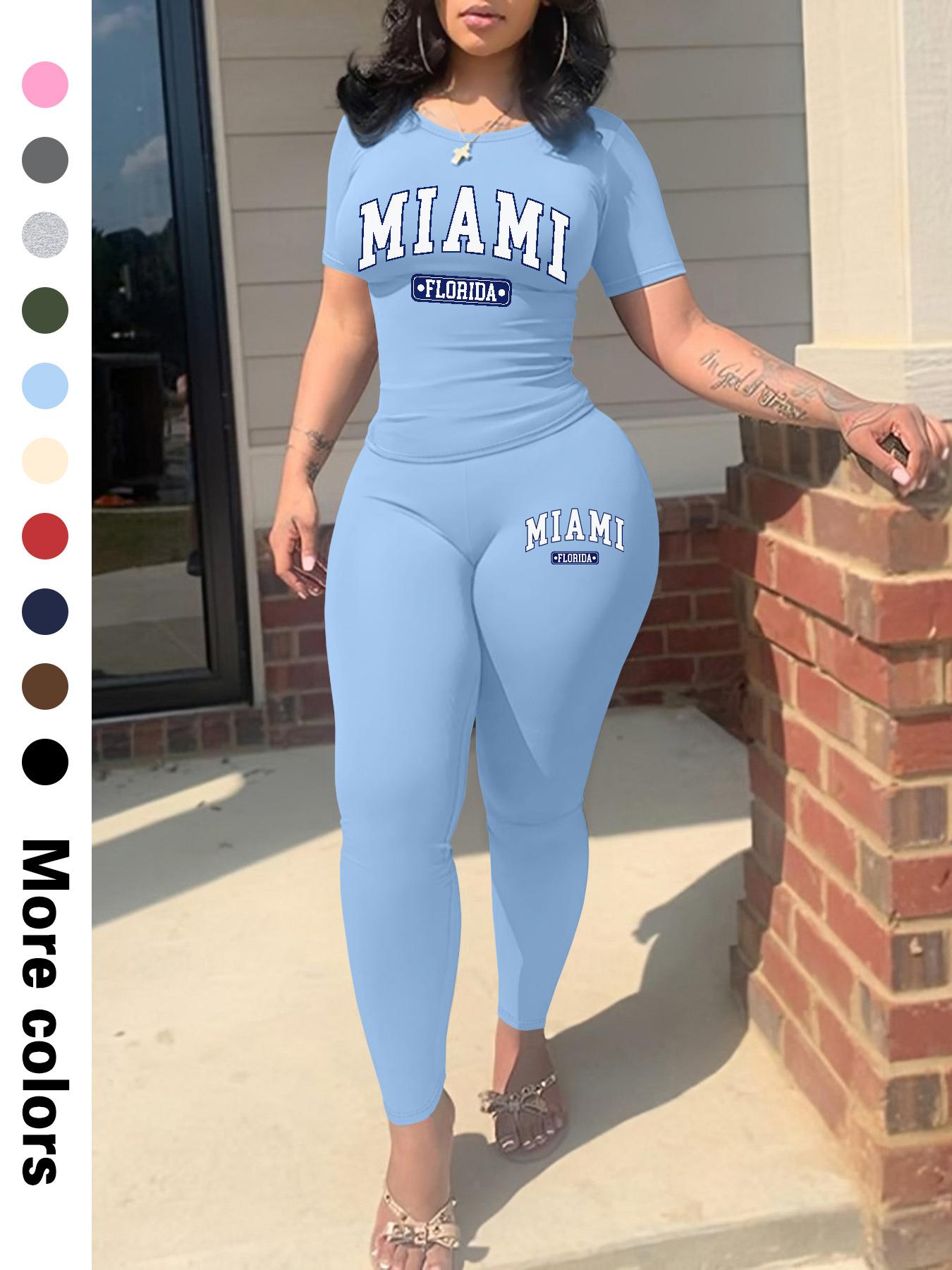 Two-Piece Set Women's Plain Crop Top & Skinny Pants, Casual Fashion Cozy Breathable for Daily Wear, Ladies Summer Clothes