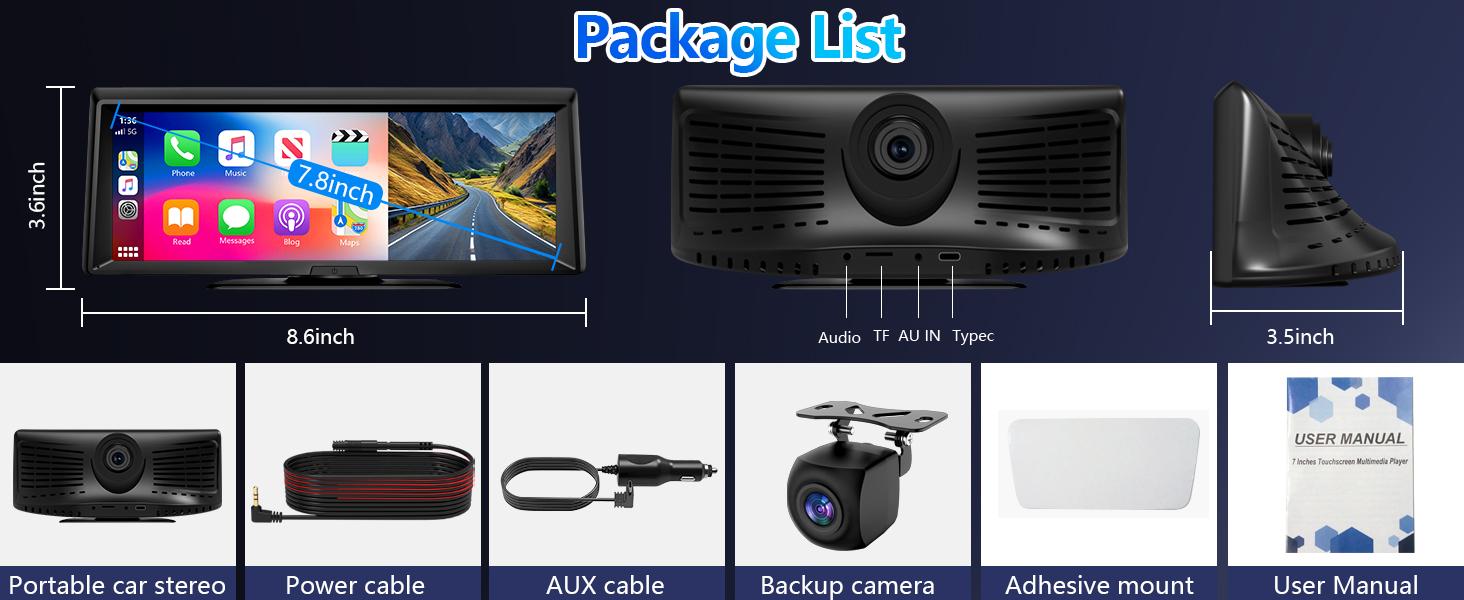 【Hieha】2026 Top-Rated Carplay Dash Cam:Updated 8.14" Portable Touchscreen with Wireless Carplay, Android Auto, 1080P Backup, and 2K Front Camera — Complete GPS Navigation System Carplay for Any Car Carplay  Screen Big Screen Carplay