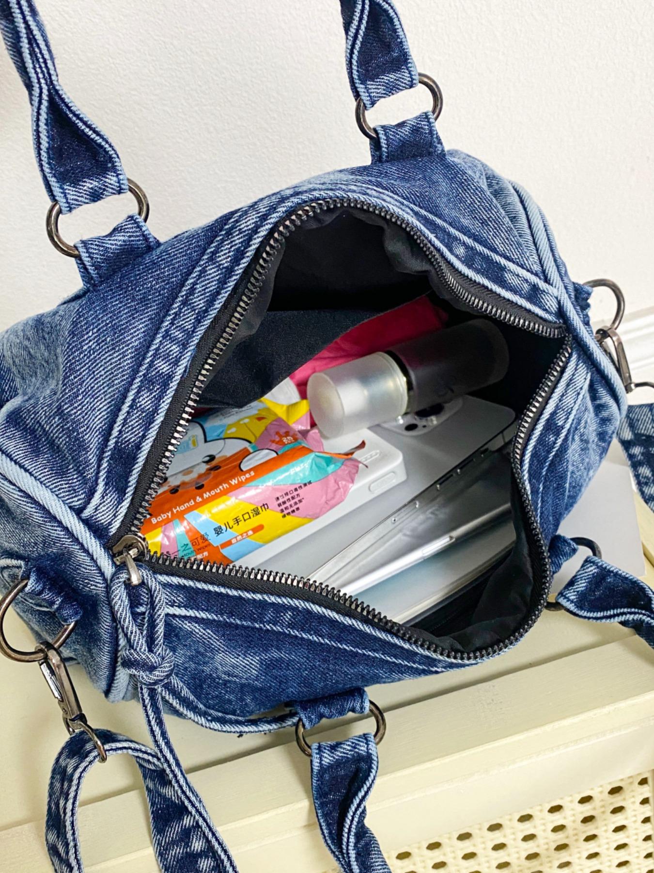 Vintage Denim Motorcycle Bag Large Capacity, Denim Shoulder Purse, Casual Crossbody Shoulder Bag for Women, Trendy Handbag for Work and Vacation Vintage Denim Motorcycle Bag Large Capacity, Denim Shoulder Purse, Casual Crossbody Shoulder Bag for Women, Trendy Handbag for Work and Vacation