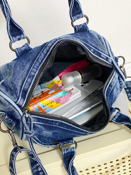 Vintage Denim Motorcycle Bag Large Capacity, Denim Shoulder Purse, Casual Crossbody Shoulder Bag for Women, Trendy Handbag for Work and Vacation