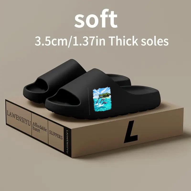 Dolphin Themed Slippers for Women Men Non Slip Summer Beach Sandals with Tropical Island Print Lightweight Comfortable Indoor Outdoor Shoes