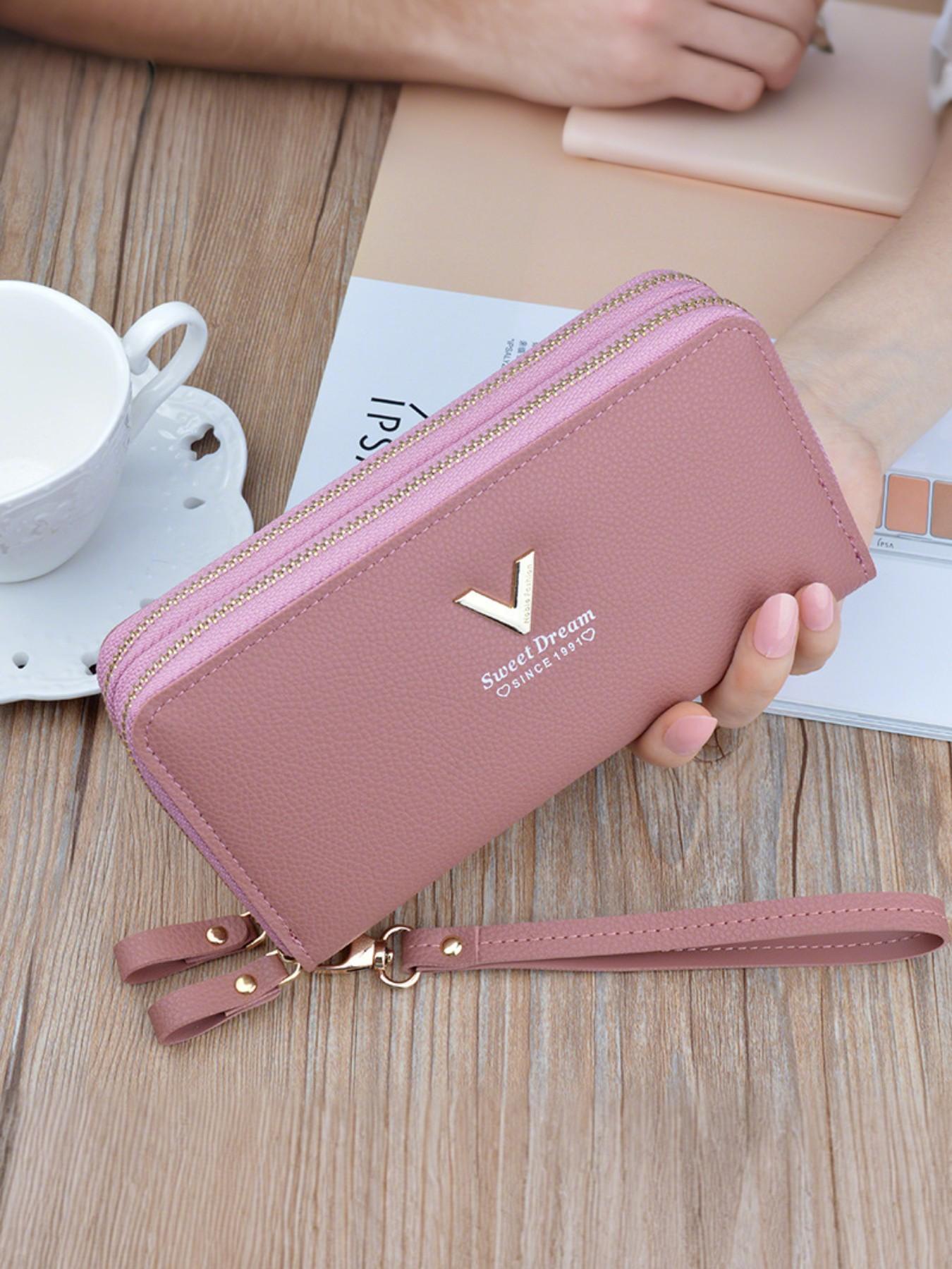 Women'S Coin Pouch, Double Zipper Wallet, Multiple Card Compartments, Wallet Card Holder, Spacious Design, Stylish Women'S Wallet, Zippered Wallet for Ladies, Durable Fashion Wallet, Made of PU Material, Double Zipper Purse