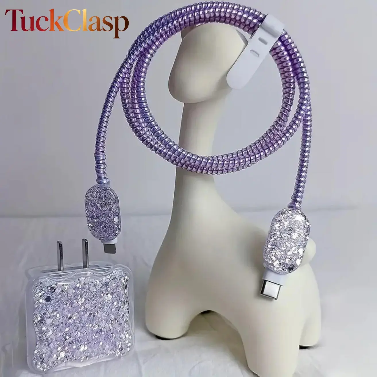 Glitter iPhone Charger Protection Set Compatible with iPhone 12 & 15, Sparkly Charging Cable Protector Accessories for Everyday Use & Travel