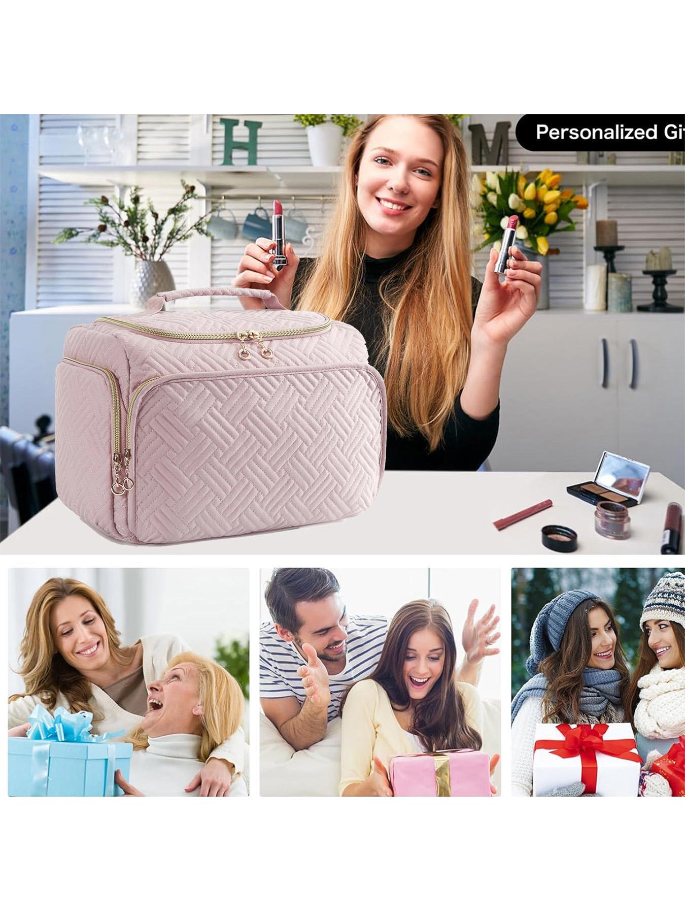 Large Wide-Open Travel Toiletry Bag, Lightweight Makeup Cosmetics Organizer with Handle, Essential Toiletries Storage for All Seasons, Travel Cosmetic Bags, Cosmetic Pouch