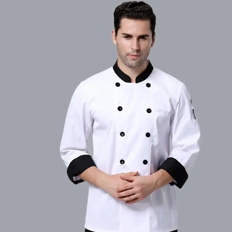 Unisex Chef Jacket Long Sleeve Men Women Cook Coat Restaurant Hotel Kitchen Baker Waiter Uniform