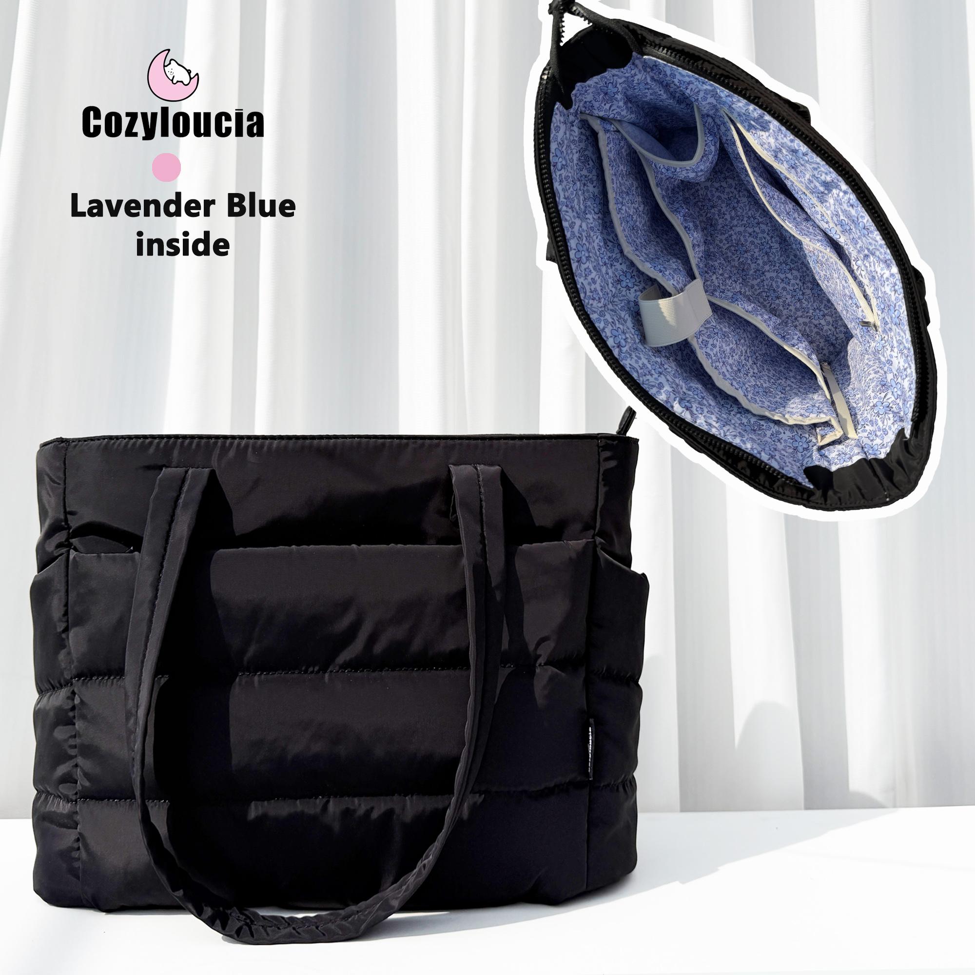 CozyLoucia Cute Puffer Tote Bag for Women Pink Flower Print Interior Laptop Shoulder Handbag, Lightweight Best Tote Bag for Work with Multiple Compartments for Travel , Work  and School ,Christmas Gift Ideas