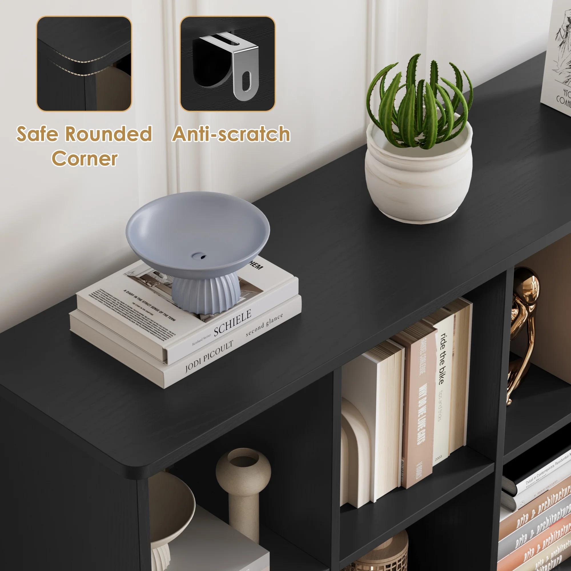 FOTOSOK 47.6" Wide Farmhouse Kids Bookshelf with Storage, Kids Book Shelf for Home Office, Double Wide Bookcase with 4 Doors