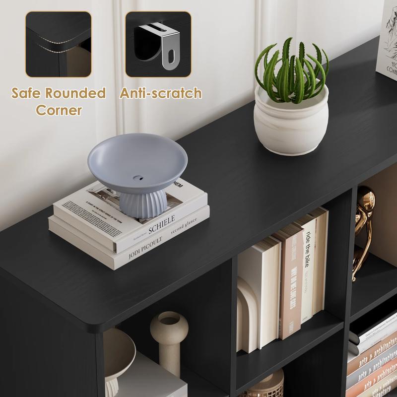 FOTOSOK 47.6" Wide Farmhouse Kids Bookshelf with Storage, Kids Book Shelf for Home Office, Double Wide Bookcase with 4 Doors