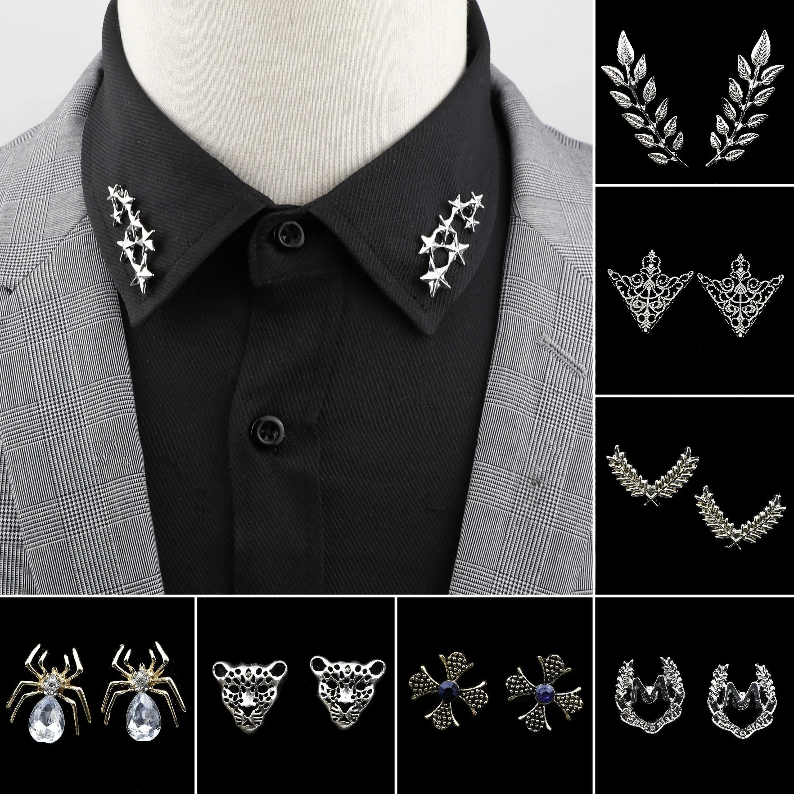 1 Pair Retro Hollowed-Out Crown & Tree Leaf Lapel Brooch - Vintage Fashion Collar Pin for Shirts, Suits - Women's Clothing Jewelry Accessory, Boutonniere Pins, Female