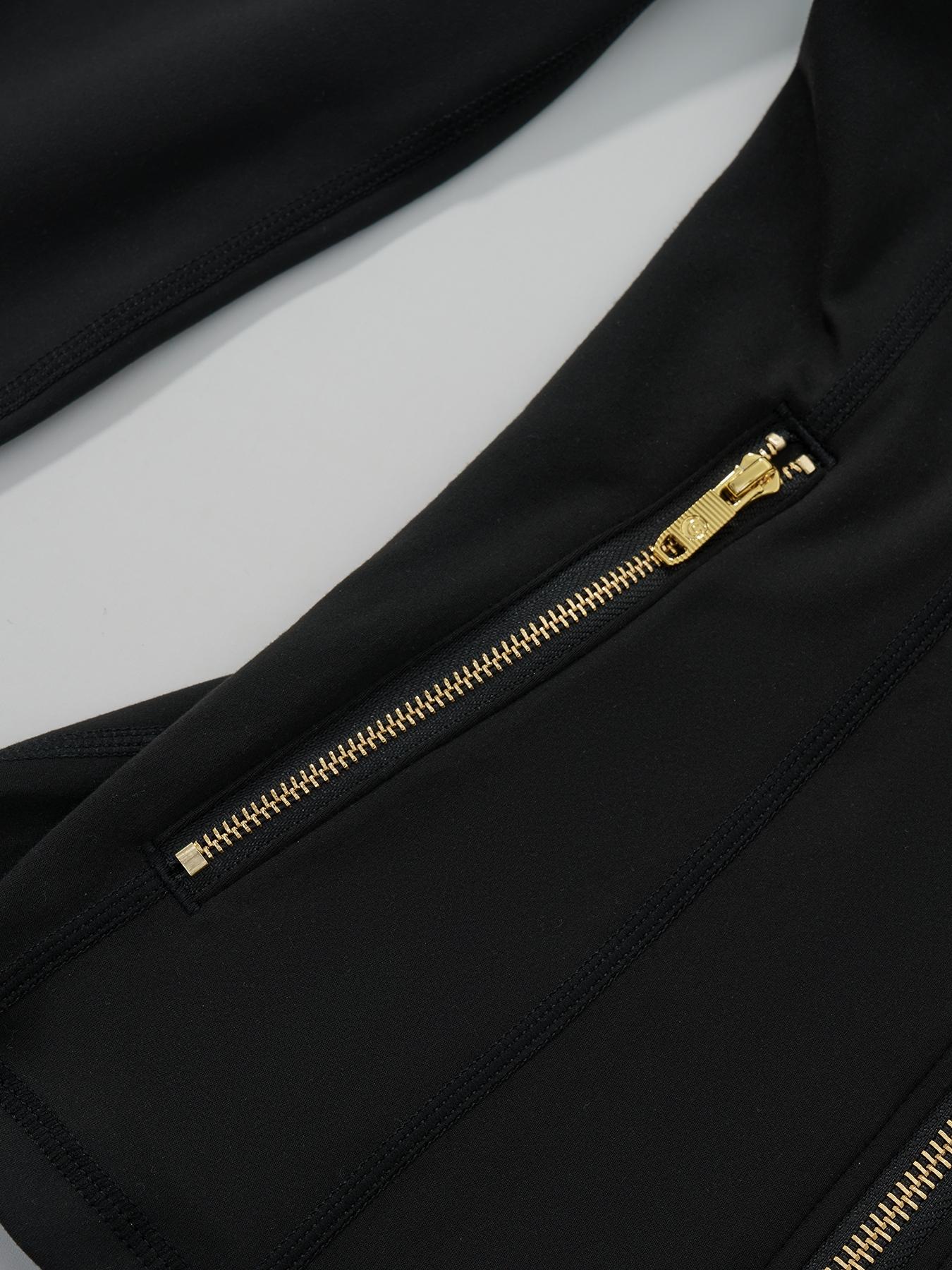 【Golden Zipper】Soft Brushed Women's Sporty Tracksuit Set Sweatsuit Set 【Gardenia Fragrance】, Golden Zipper Jacket with Pockets & Yoga Pants, Thumbholes Design, Casual Wear for Women