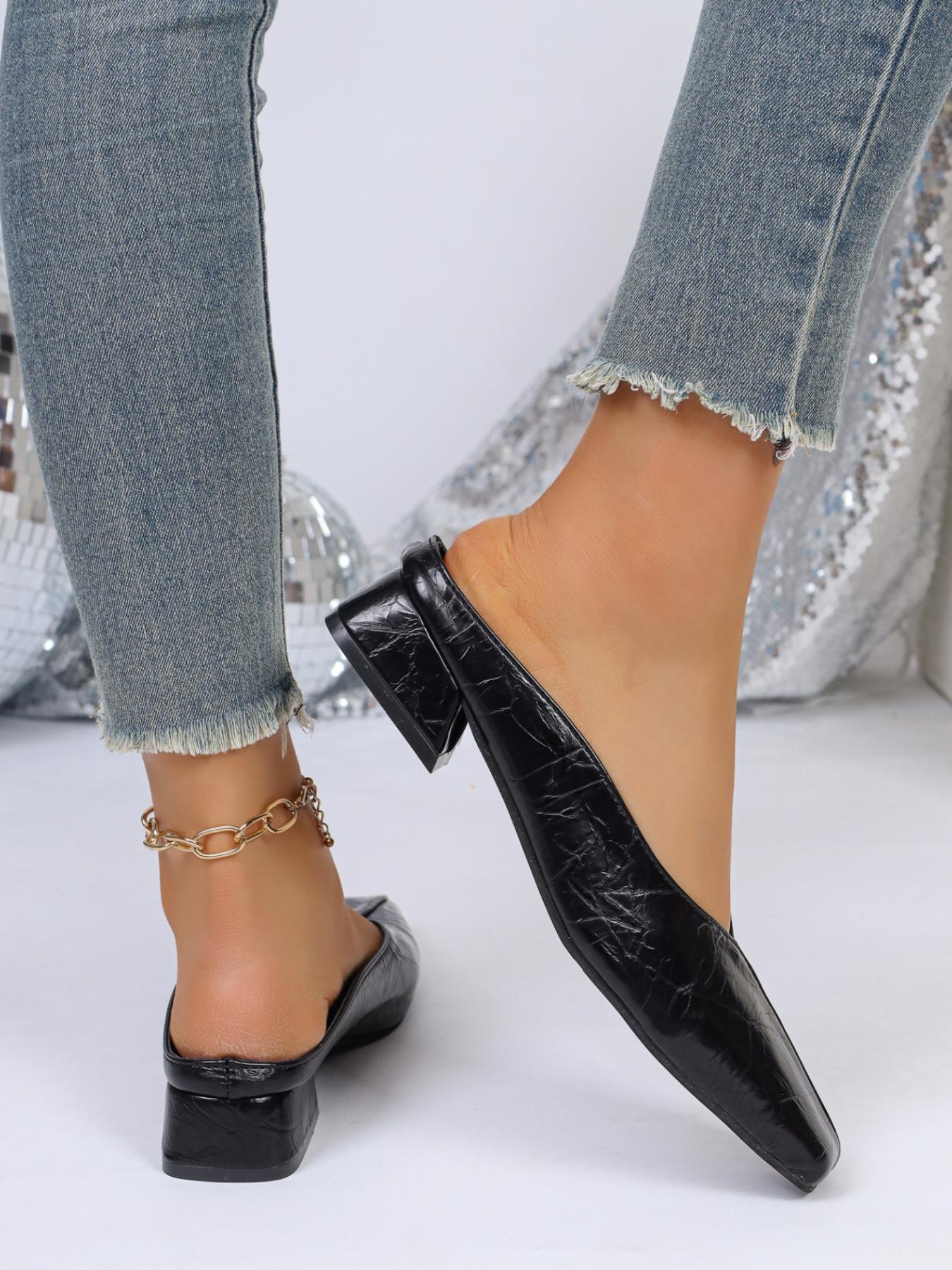 2026 Summer Woven Square Toe Low Block Heel Pumps for Women, Textured V-Cut Slip-On Shoes, Casual & Office Wear