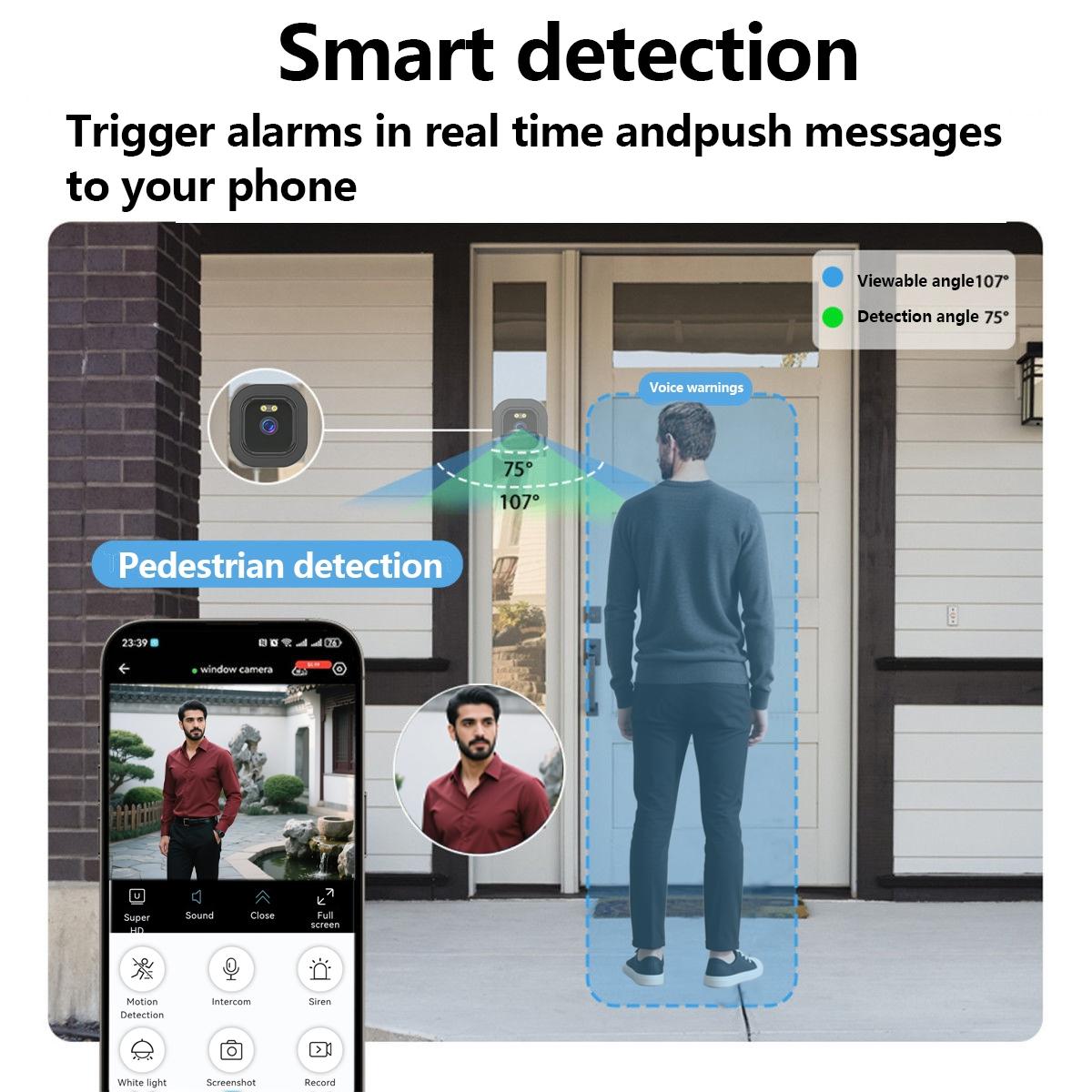 WiFi Window Camera Dual Stand, Adjustable Angle, No Screws, Self-Adhesive, Night Vision, Home Security Monitoring, Elderly, Kids, Pets