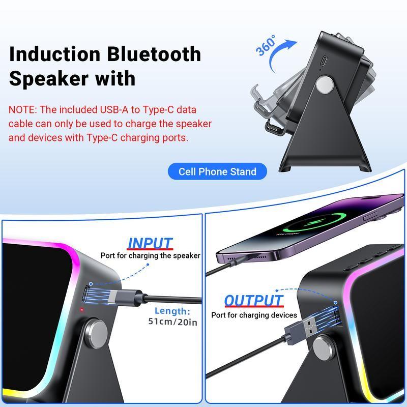 Wireless Bluetooth-compatible Audio Speaker Stand, 360° Adjustable Phone Tablet Holder, Colorful Ambient Light, Unisex Gift, Perfect for Home & Office