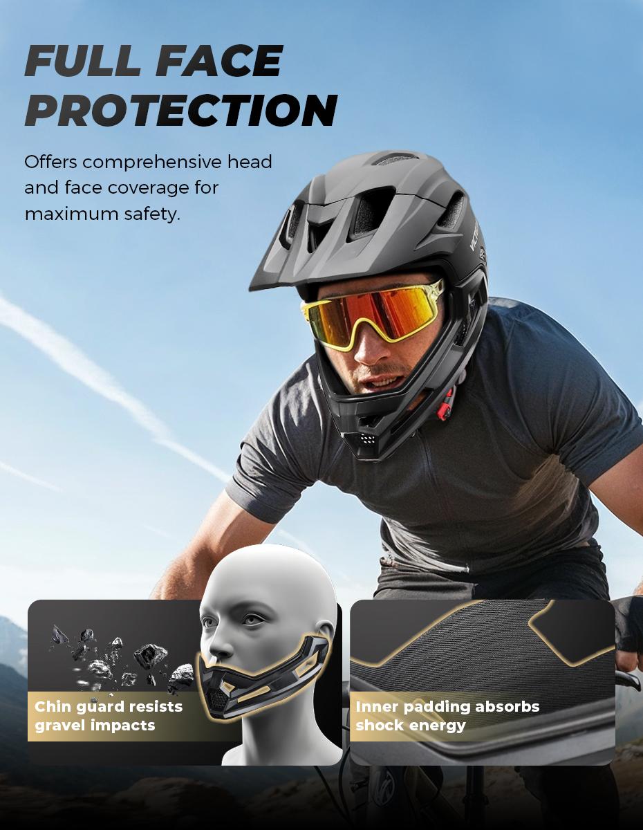VICTGOAL Adult Detachable Mountain Bike Full Face Helmet, Men's Bicycle Head Protection, Off-Road MTB Safety Gear, Mbx Bmx Helmets, Motocross Helmet