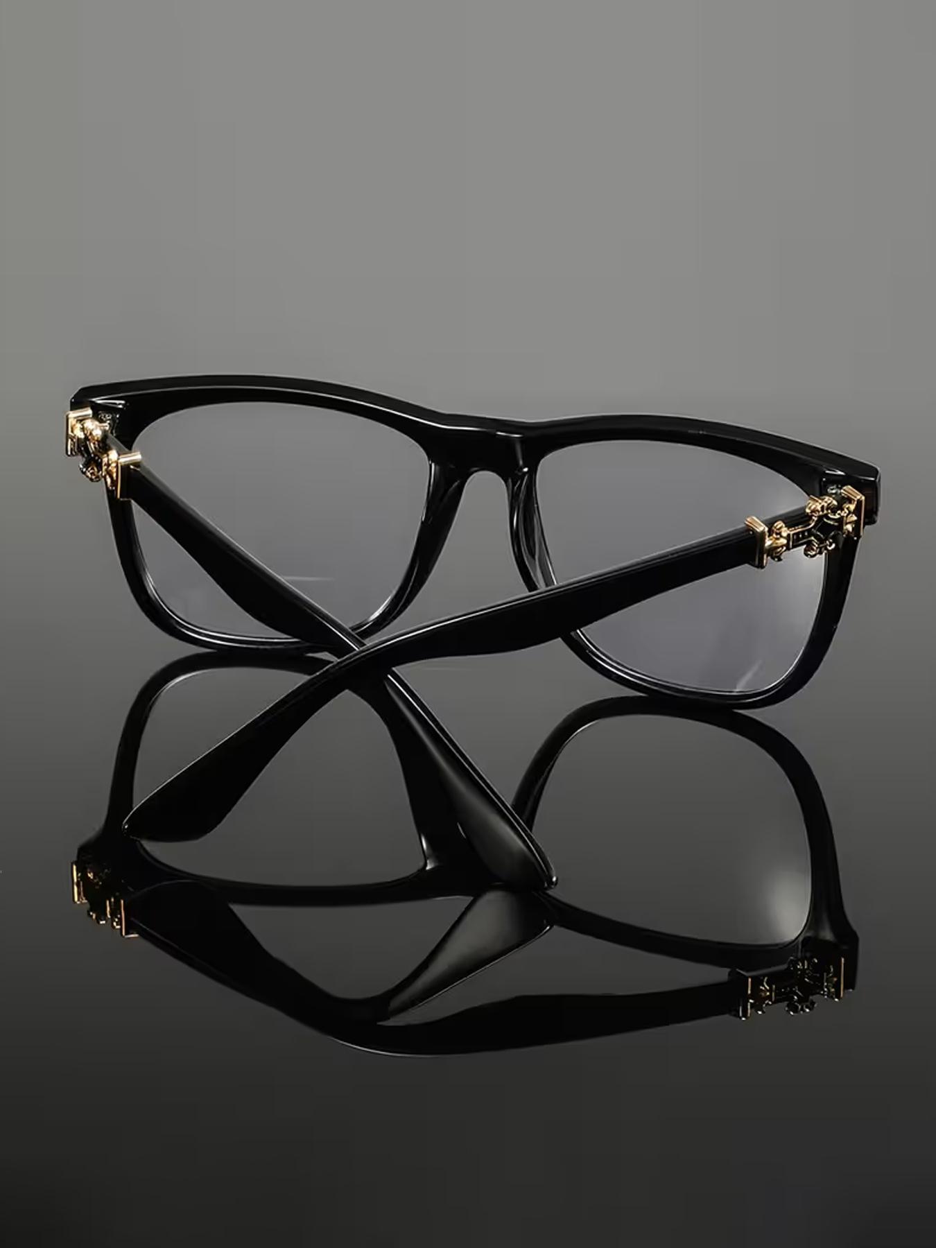 Vintage Literary Personalized Flat Lens Glasses, Trendy Large Frame Unisex Blue Light Blocking Eyewear, All Season Casual Style, Stylish Square Frames