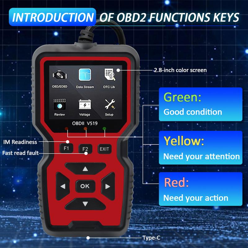 Car OBD2 Scanner Diagnostic Tool Code Reader, Car Voltage Tester Engine Fault Code Scanner, Charging Tester Diagnostic Tool For OBDII Protocol Cars V519-red Car OBD2 Scanner Diagnostic Tool Code Reader, Car Voltage Tester Engine Fault Code Scanner, Charging Tester Diagnostic Tool For OBDII Protocol Cars V519-red