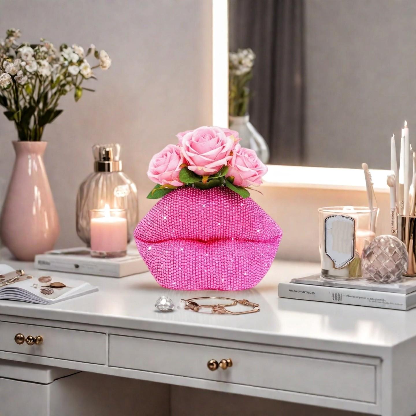 Shiny Lip Statue Ornament, Resin Craft, Perfect for Vanity, Bedroom, Bathroom, Valentine's Day, Christmas, Wedding Decor, Ideal Gift