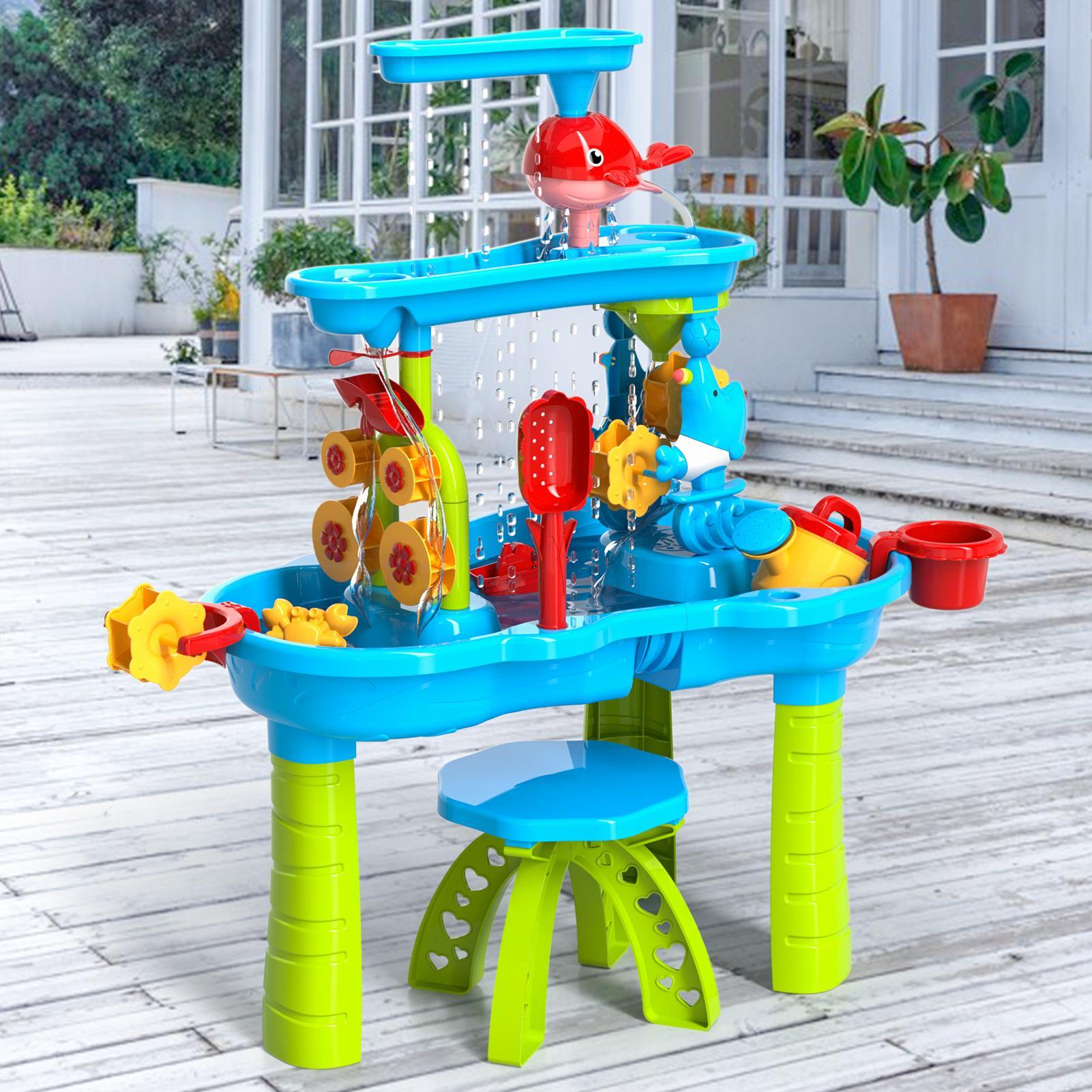 3 Tier Sand and Water Table Summer Outdoor Play Set Beach Surf Soaking bath Toy Backyard Birthday Holiday Christmas Gift for kids