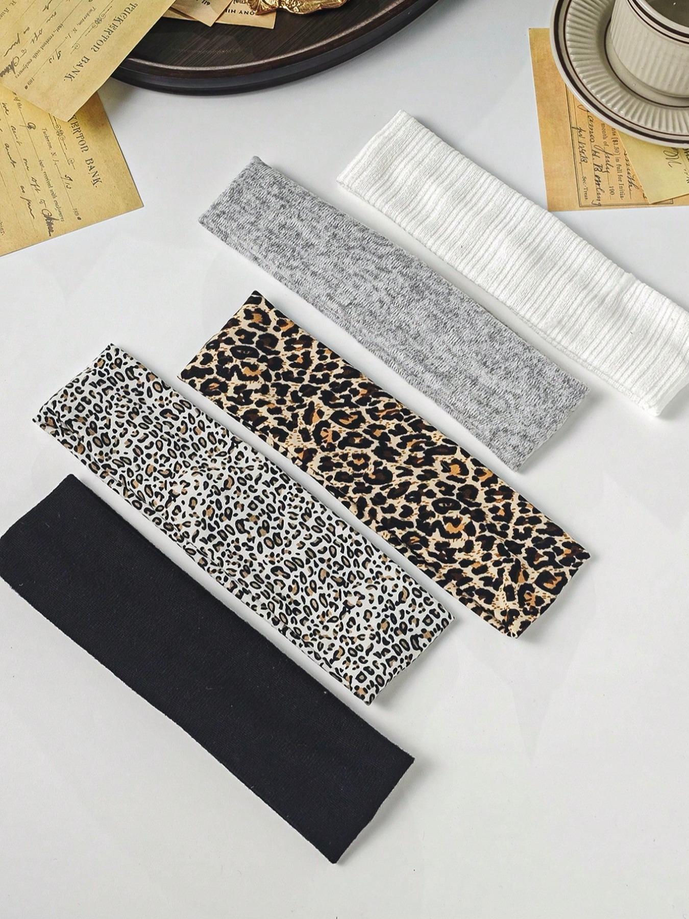 5pcs Versatile Satin Leopard Print Headbands, Women Everyday Hair Accessories Turban Headband Sweatband, Hairband Elastic Headbands