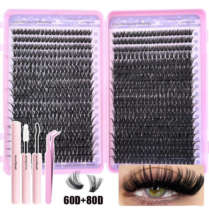 3/9 Boxes/set Wispy Lash Cluster, 720/672 Clusters DIY Eyelash Extensions, 9–18 mm Mixed Length with 30D+40D/60+80D Natural Density, Beginner-Friendly Reusable D/C Curl Lashes