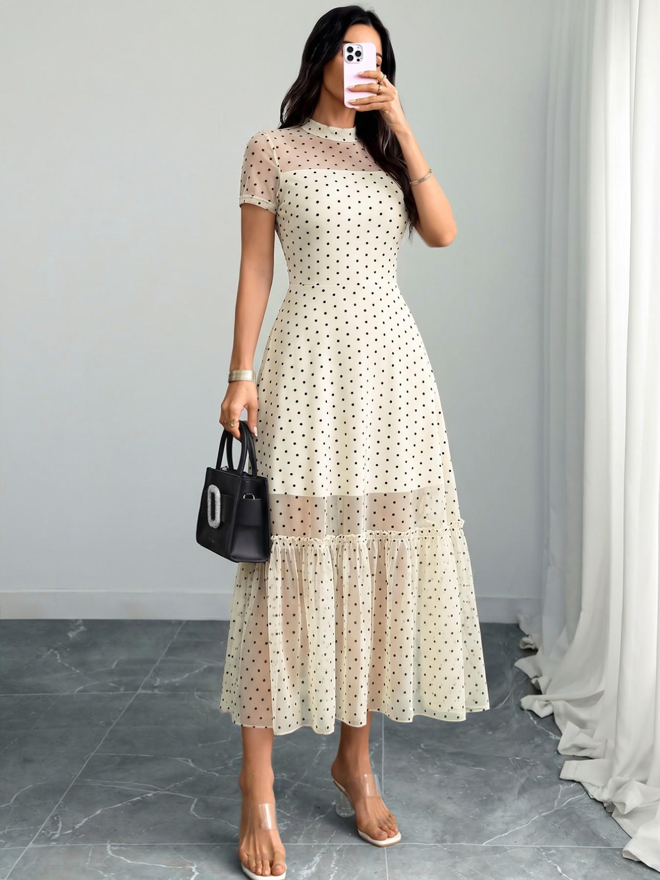 Women's Sexy Leopard Print Elegant Round Neck Mesh Skirt Dress, Stylish Casual Fashion, Perfect for Parties and Daily Wear