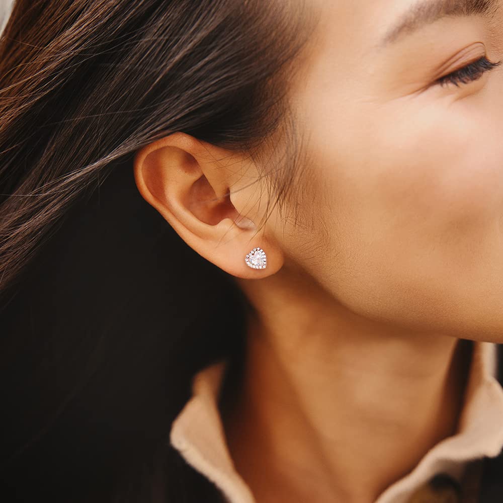 EAMTI 925 Sterling Silver Stud Earrings for Women Emerald Hear Cut Cubic Zirconia CZ Stud Earrings Hypoallergenic