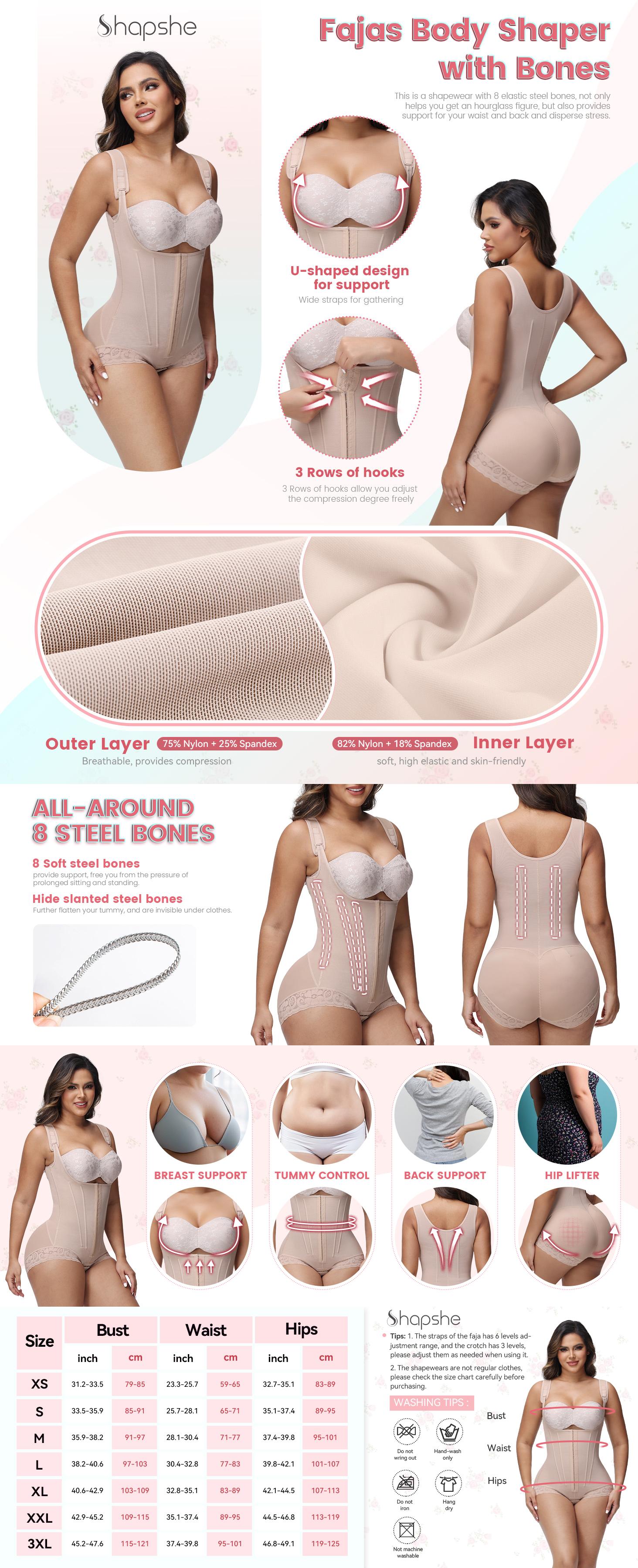 SHAPSHE Fajas Colombianas Moldeadoras Postpartum Stage 2/3 Tummy Control Shapewear for Women with 8 Bones