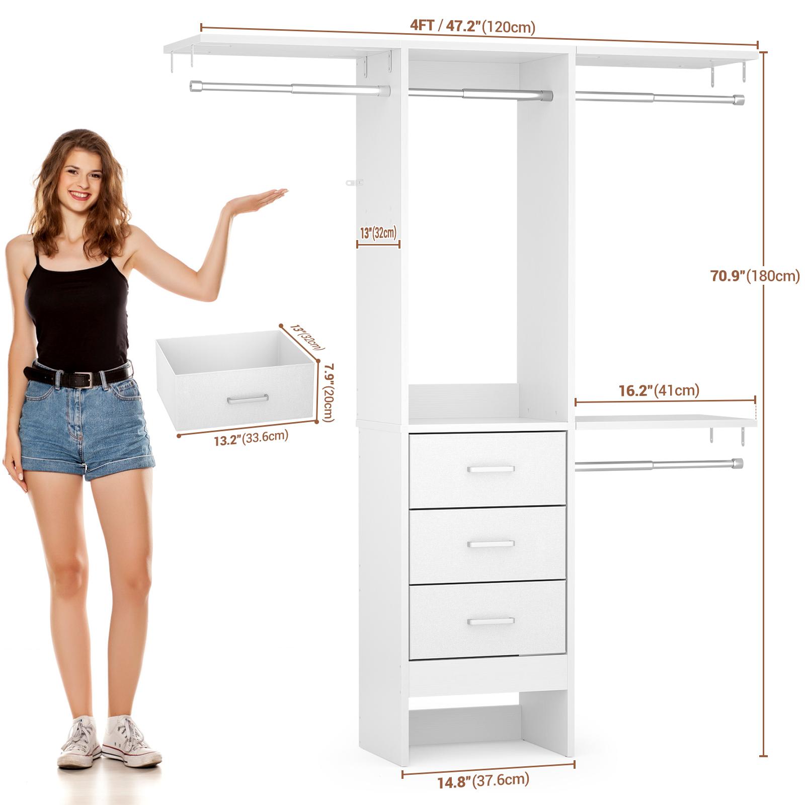 15-48 inch Walk-in Closet Organizer System With 3 Fabric Drawer & 4 Hanging Rods,Sturdy Closet System with Adjustable Storage Shelves 15-48 inch Walk-in Closet Organizer System With 3 Fabric Drawer & 4 Hanging Rods,Sturdy Closet System with Adjustable Storage Shelves