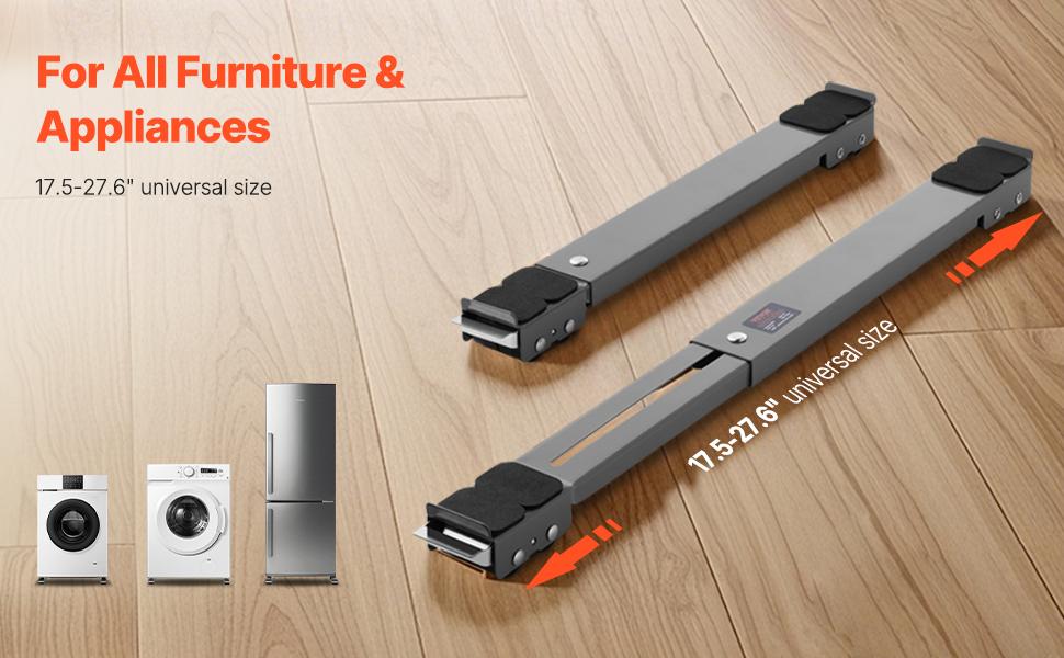 VEVOR Heavy Duty Appliance Rollers, 330 lbs Load Capacity, Furniture Dolly Mobile Roller with Adjustable Base for Washer and Dryer, Extendable Appliance Rollers Easily Move Washing Machines, Gray