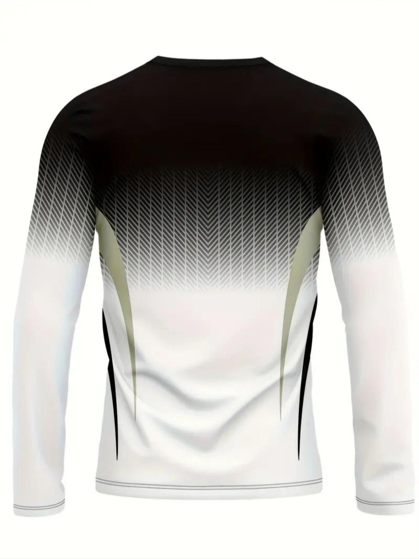 Men's Long Sleeve Gym Training Shirt, Athletic Top, Gradient Color, Breathable Fabric, Casual Fitted Design, Athletic Activewear