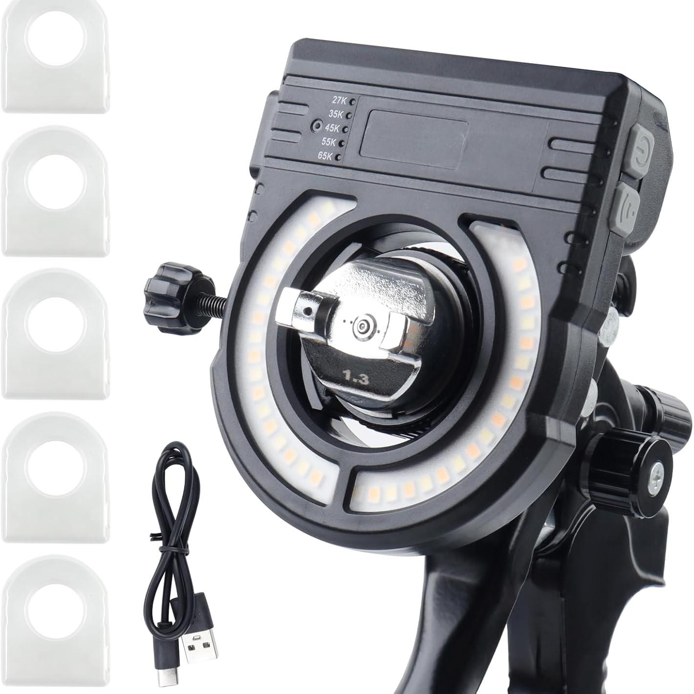 Rechargeable Spray Gun Light, 2700k-6500k LED Lamp, 500/250 Lumens, Uniform Spraying, Reduce Retouching, Universal Automatic Spray Gun Light