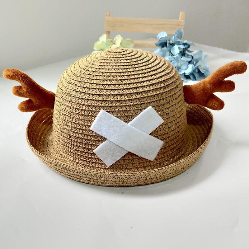 New two-dimensional anime straw hat, One Piece cartoon hat, cosplay accessory with round top and antlers, summer sunshade, gift for friends party