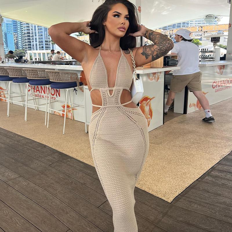 Women's Plain Cut Out Tie Back Cami Sleeveless Dress, Sexy Backless Halter Neck Dress for Parties, Clubs and Dating, Ladies Summer Homecoming Clothes
