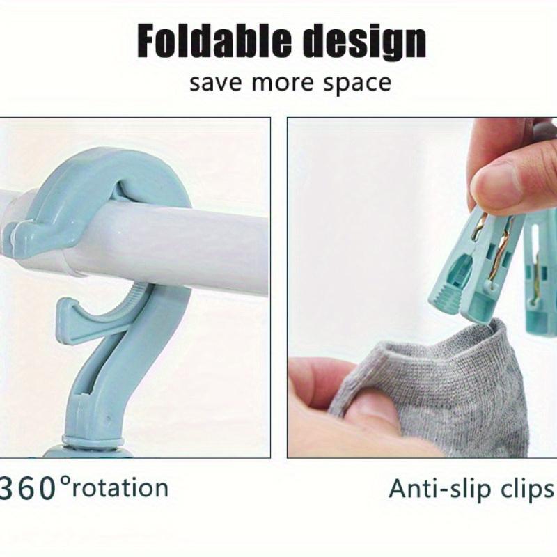 1PC Folding Clothes Hanger with Clips Multi functional Windproof and Sunscreen Clothes Hanger Folding Clothes Hanger Household Plastic Clothes Hanger 32 Clips