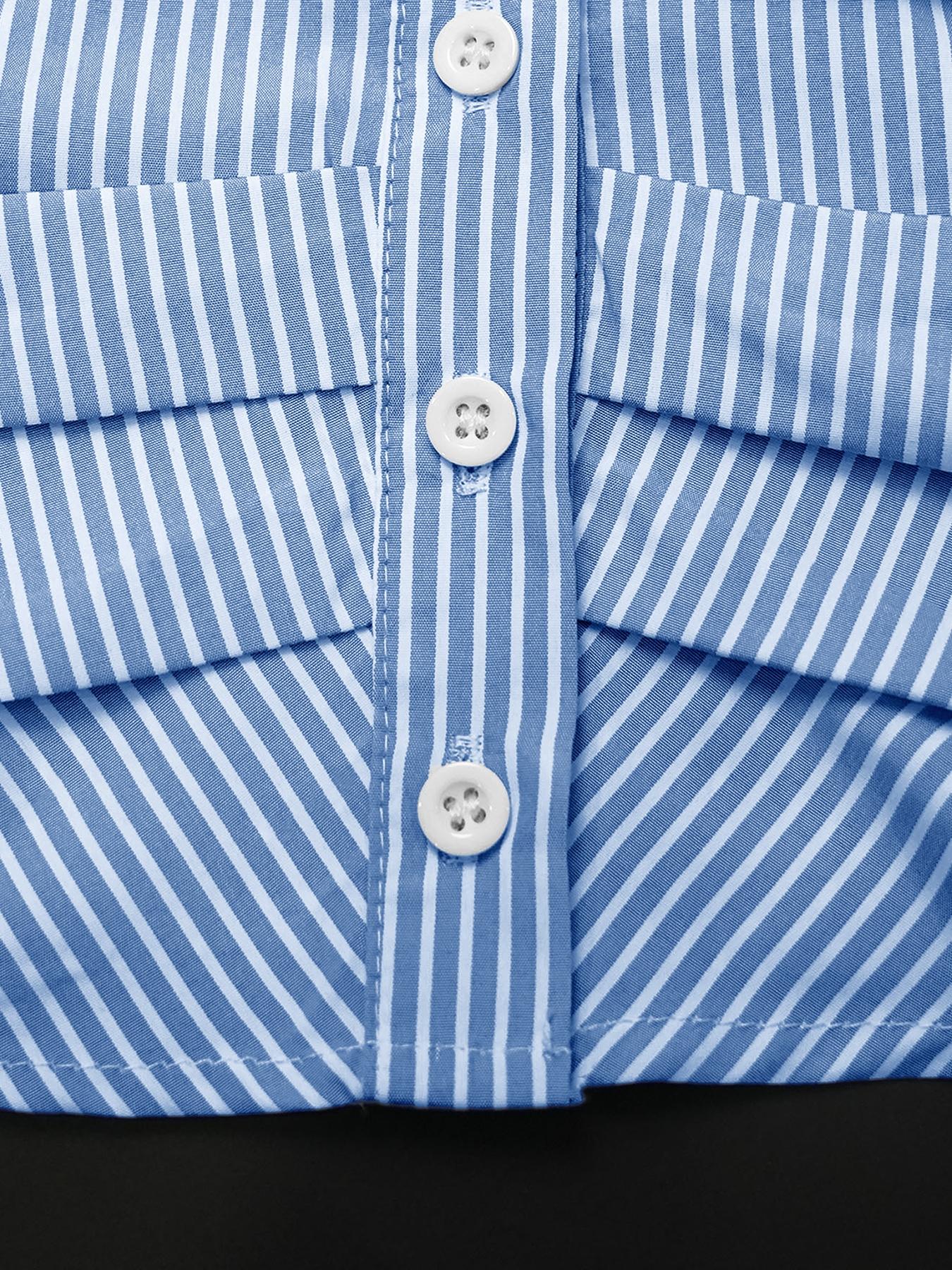 Elegant Women's Long Sleeve Shirt, Spring & Fall Fashion, Single Button Design, Wrinkled Hem, Striped Pattern, Versatile Top, Blouse