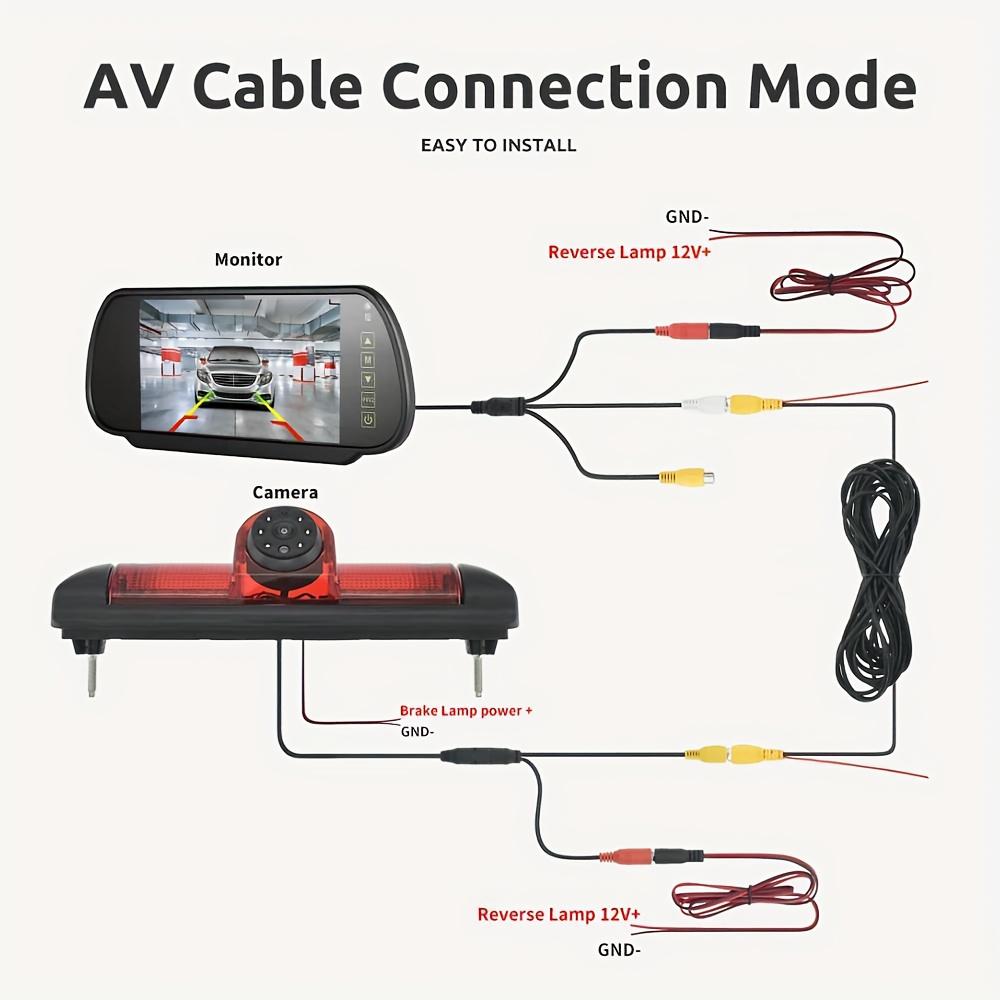 Universal 3rd High Brake Light Parking Reverse Camera with 7-Inch Mirror Monitor Kit, CCD Sensor, 170° Wide Angle View, for CITROEN JUMPER/for PEUGEOT BOXER/for FIAT DUCATO (2004-2006+ Models), Vehicle Safety Accessory, Sleek Vehicle Accessory