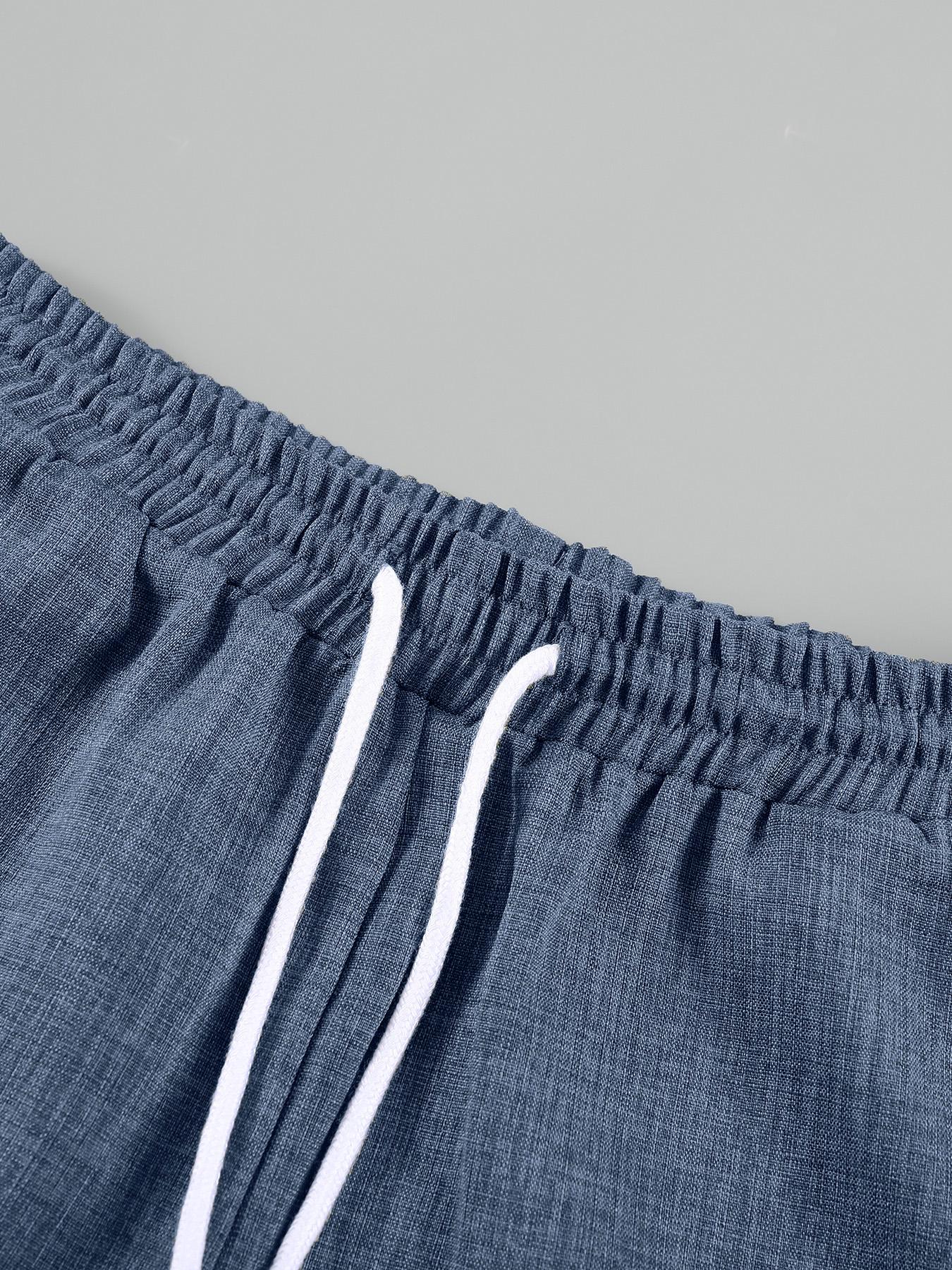 Men's Solid Button Shirt & Drawstring Waist Pants Loungewear, Loose Casual Comfy Short Sleeve Collared Top & Trousers Pj Set, Men's Sleepwear for Summer