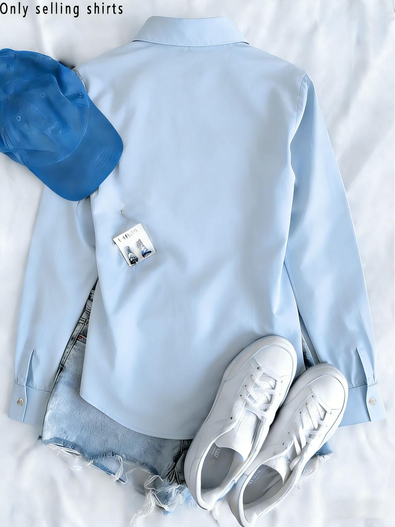 Women's Long Sleeve Shirt Spring Fall Simple Blouse, Sun Protection Top, Pocketed Long Sleeve Shirt, Versatile Daily Wear