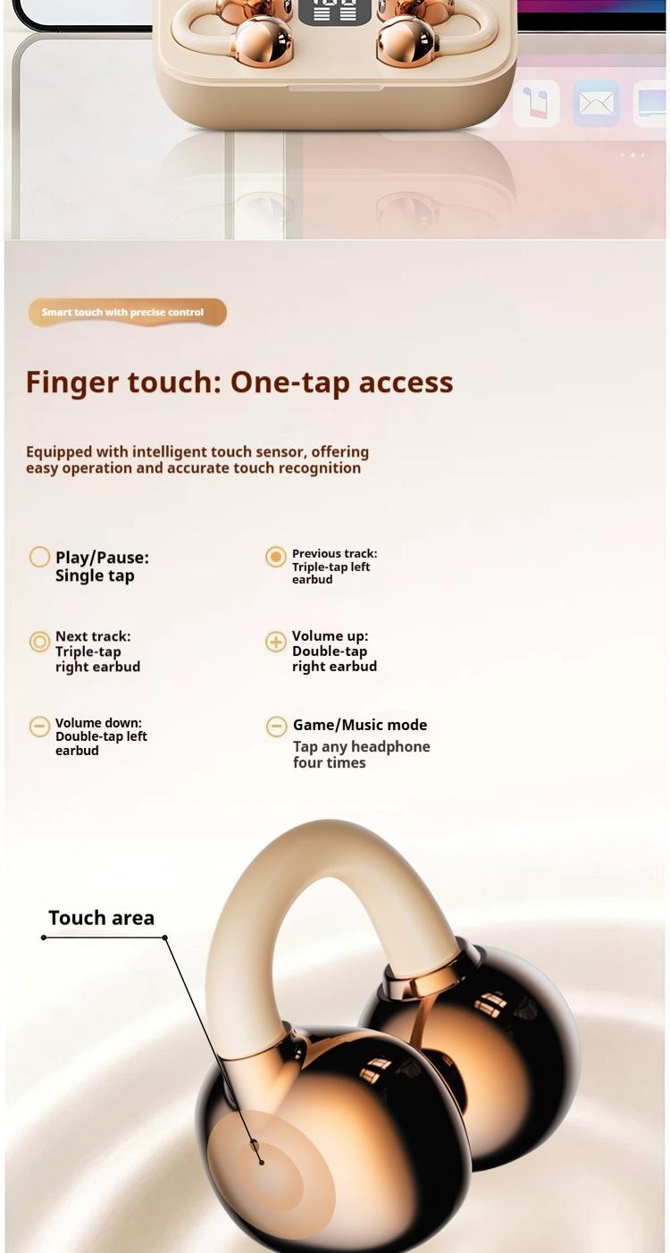 Hetoie 2026 Open-Back Bluetooth-compatible Earbuds, Wireless Headphones with Clear Mic, Type-C Fast Charging, Comfortable All-Day Wear