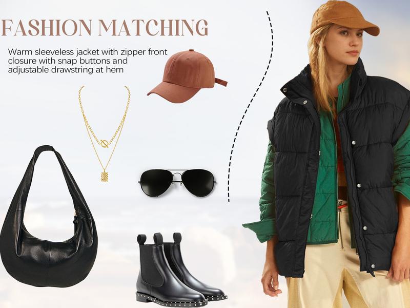 Hixiaohe Womens Casual Oversized Puffer Vest Stand Collar Full Zip Sleeveless Bubble Puffer Vest Quilted Padded Warm Coat Outwear TikTokShopBlackFriday