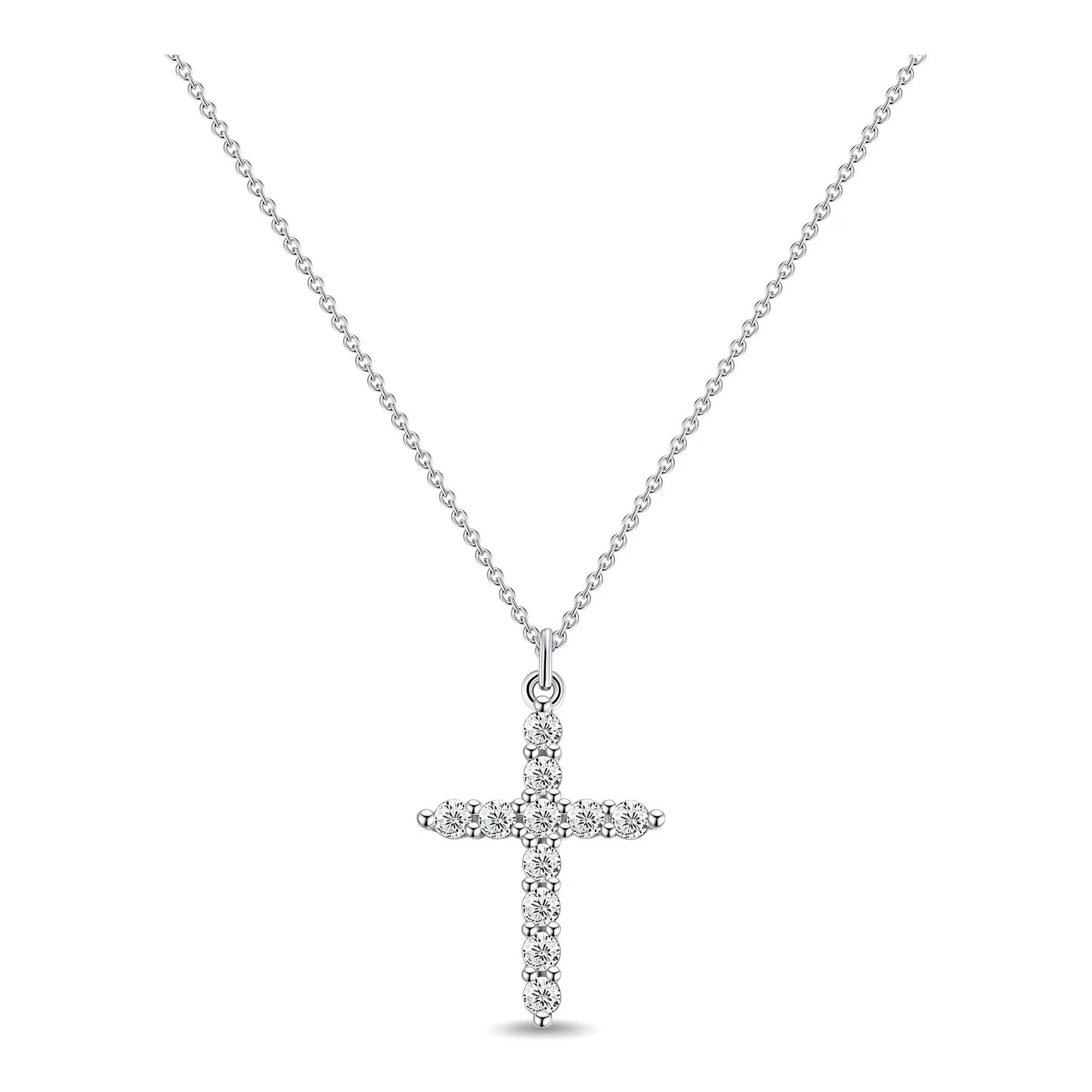 S925 Sterling Silver Shower-Safe Cross Necklace, O-Shaped Chain-Link, Full Diamond Crown Pendant, Trendy Hip Hop Versatile Jewelry for Men