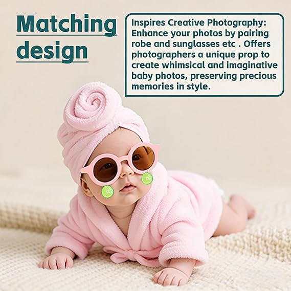 Newborn Photography Props Bathrobe Outfits Girl Baby Robe Bath Towel Costume Sets 0-4Months(Pink)