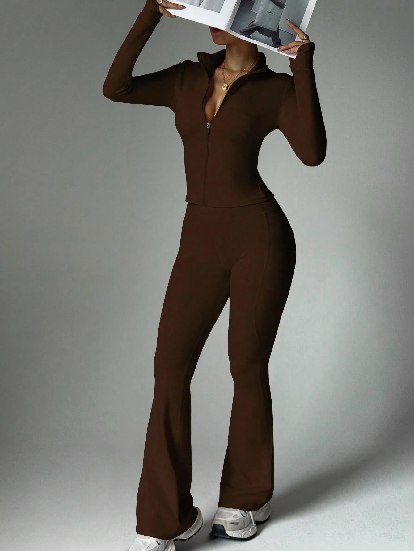 Women’s 2-Piece Yoga Set - Half Zip Mock Neck Long Sleeve Top, High Waisted Flare Leg Bottoms, Soft Naked-Feel Breathable Athleisure for Gym Workouts, Pilates, Multi-Size Female Activewear, 2 Piece Sets, Clothes For Women, Woman 2 Piece Set, Flare Legging