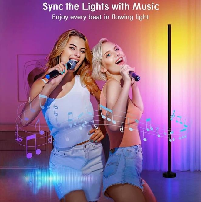 Smart RGB LED Floor Light Color Changing Corner Lamp, Bluetooth APP Remote Control with 16 Million DIY Colors for Living Room, Bedroom, Gaming Room and Festival Decoration