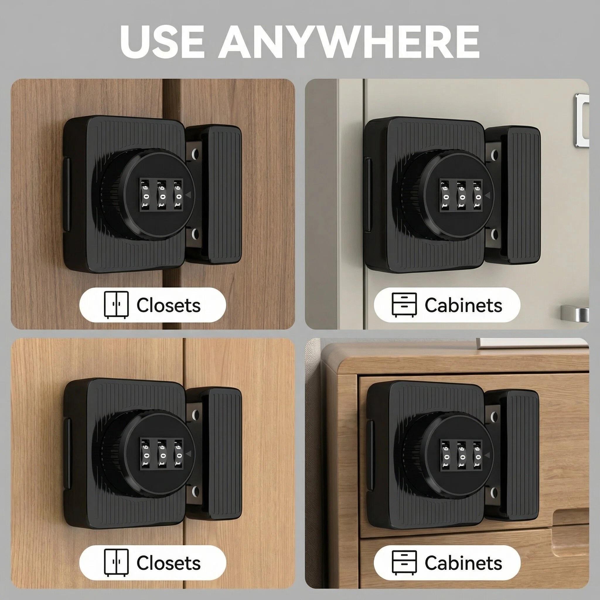 No-Drill Code Lock Bolt Latch Reversible Cabinet Drawer Storage Door Security Lock for Bedroom