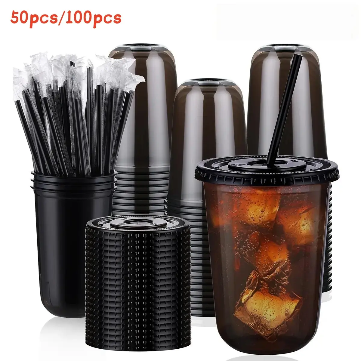 50/100 Sets 16 Oz Clear Plastic Tumblers with Lids and Straws, Disposable Cold Drink Cups for Parties, Ice Coffee, Milk Tea, Smoothies, Disposable Iced Coffee Cups with Lids