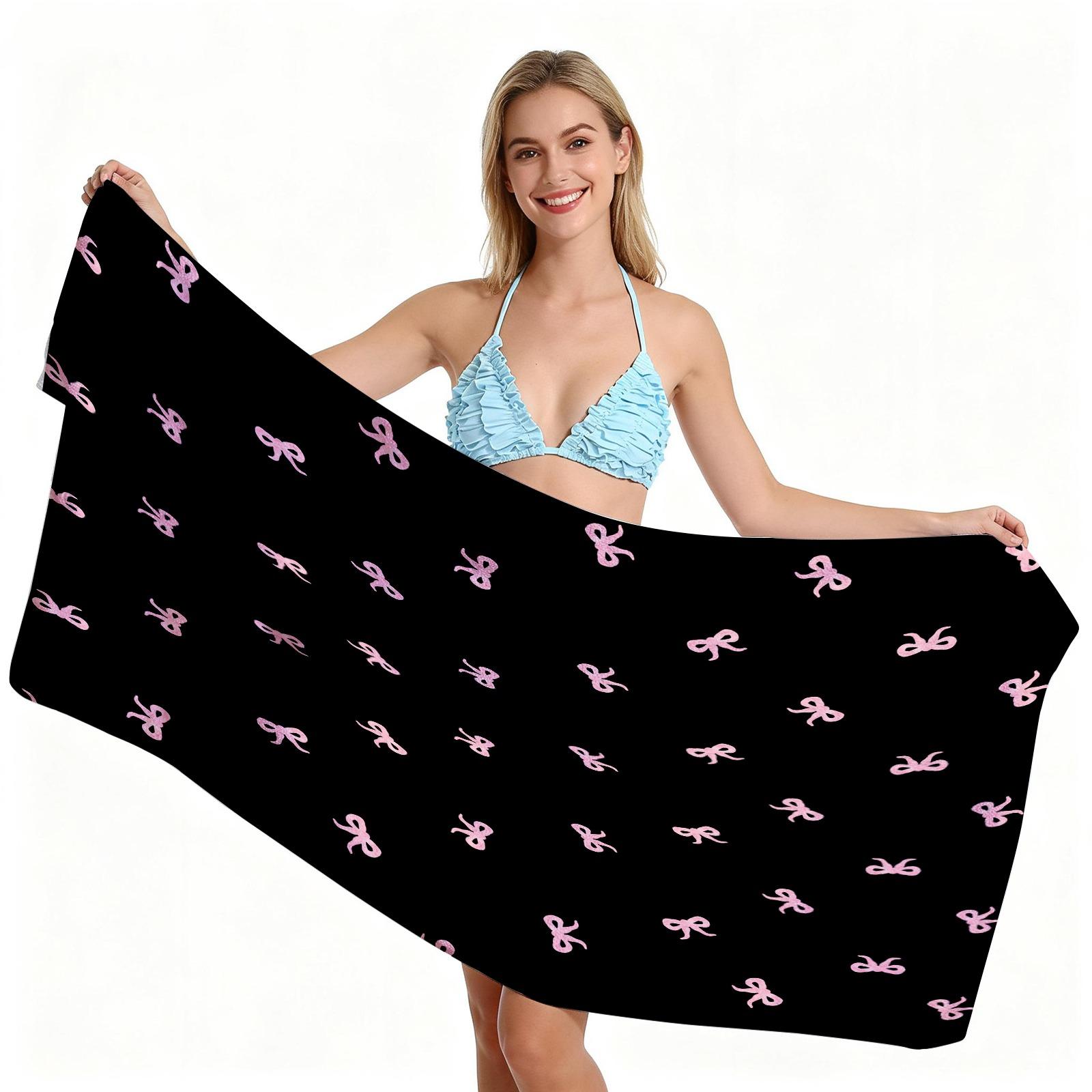 Ballet Core Bow Beach Towel, Cute Soft Skin-friendly Quick Dry, Available in Black White Blue Pink, Ideal for Girls Seaside Vacation Photoshoot